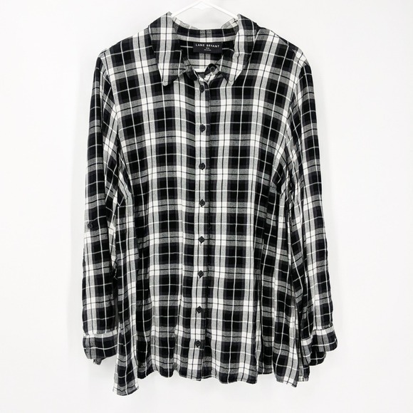 Lane Bryant Tops - Lane Bryant Plaid Button Front Long Sleeve Shirt Black White Women's Size‎ 18/20